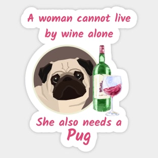 Funny Little Pug and Wine Sticker